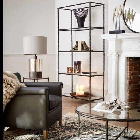 Libra Patterdale Hand Forged Shelving Unit Table Dark Bronze with Glass Shelves